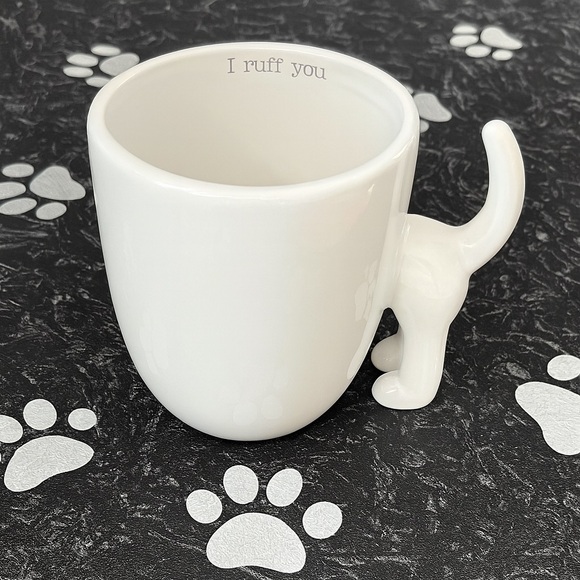 ”I ruff you” White Mug with Dog Tail Handle - Picture 1 of 5
